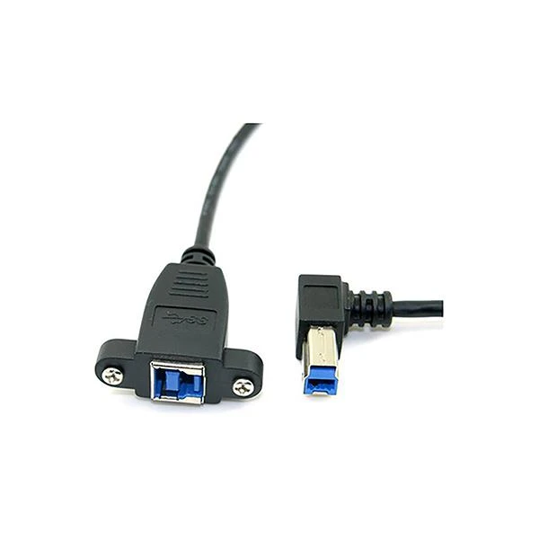 Right Angle USB 3.0 B Male To Female Cable With Screw Locks